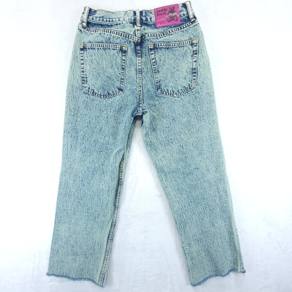 Teddy Fresh Women's Green Acid Wash Jeans Size 26 High Rise Raw Hem Button Fly - Picture 2 of 15